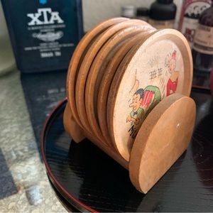 1950’s vintage wood coasters set of 5